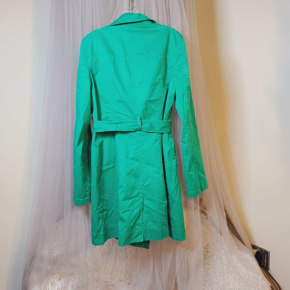 Vintage Old Navy Kelly Green Clean Girl Cotton Trench Coat Lightweight Size LT - Picture 3 of 7